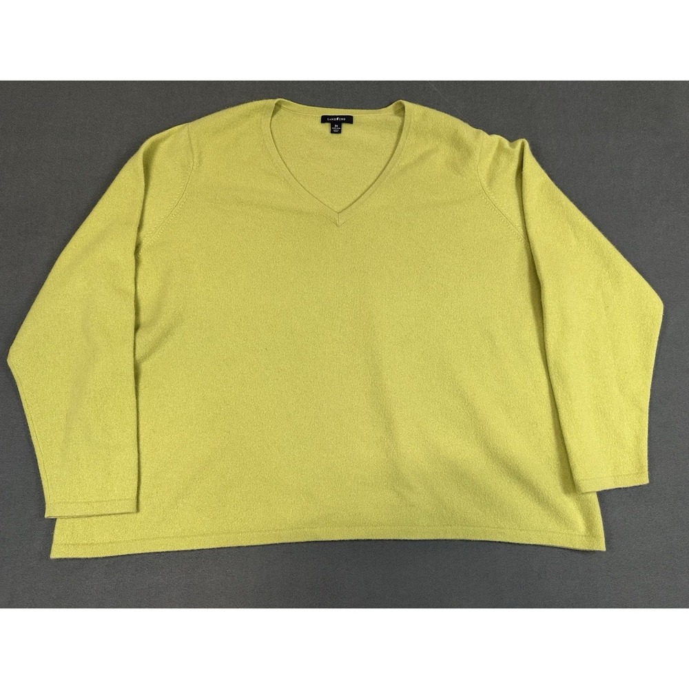 Lands End 100% Cashmere Sweater Womens Size 3X Green V Neck Pullover